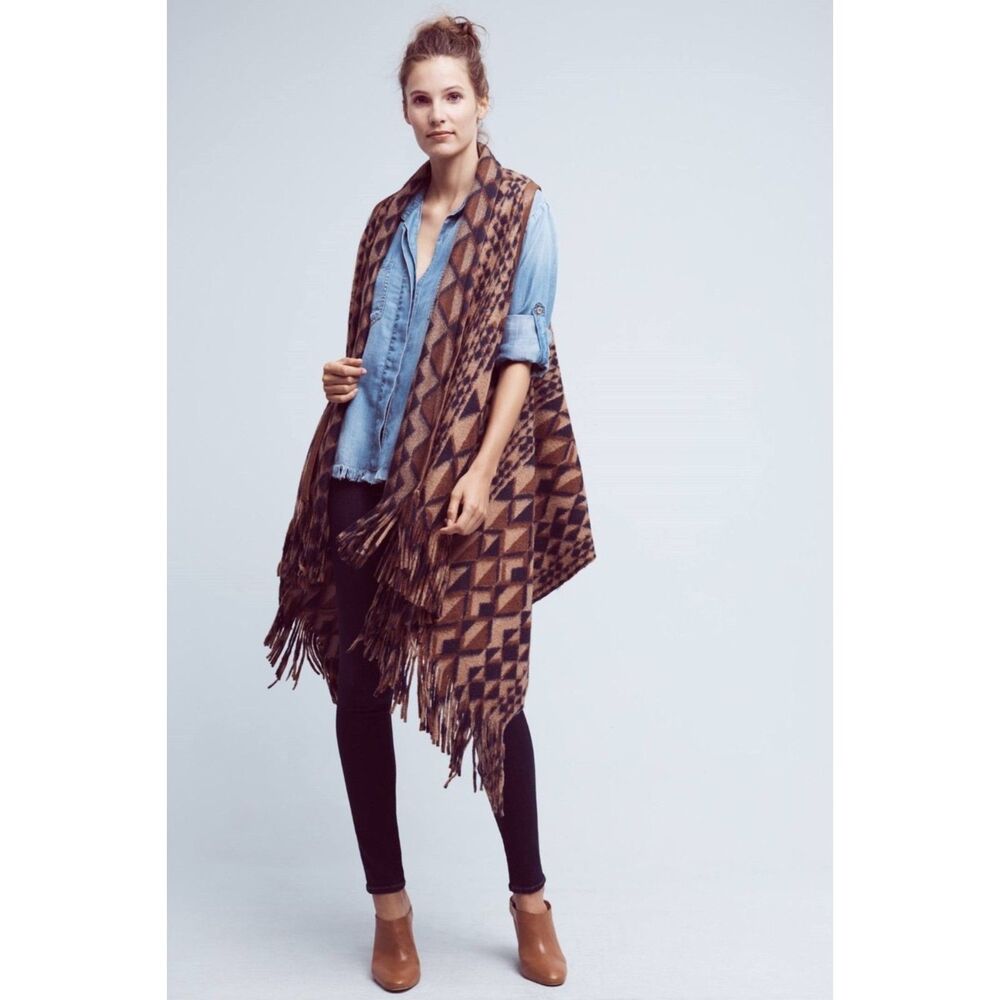 Plenty by Tracy Reese Canton Fringe Sweater Vest Aztec Geo Anthropologie XS/S - Picture 2 of 12